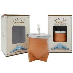 Mate De Vidrio Vaqueta Bombilla Niquela Grabado C/Caja