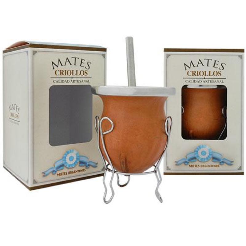 Mate De Calabaza Forrado Vaqueta Bombilla Acero Inox Plana Grabado C/Caja