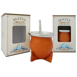 Mate De Calabaza Vaqueta Bombilla Acero Inox Plana Grabado C/Caja