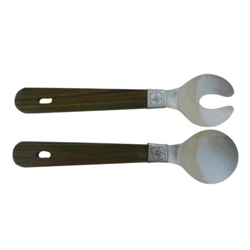 Juego De Cuchara y Tenedor Artesanal En Madera y Alpaca