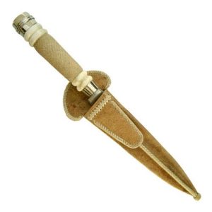 Cuchillo Trenzado, Ciervo Pulido,Alpaca 14Cm Acero Inox Vaina Cuero Crudo