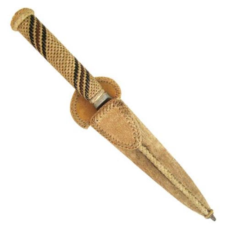 Cuchillo Trenzado Común 12Cm Acero Inox Vaina Cuero Crudo Común