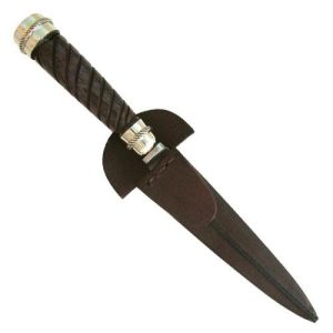 Cuchillo Madera Galloneada 14Cm Acero Inox Vaina Vaqueta  Cocida