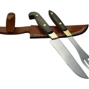 Juego Trinchar Doble Madera 11Cm Acero Inox Vaina Vaqueta