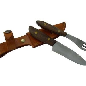Juego Trinchar Doble Madera 7Cm Acero Inox Vaina Vaqueta