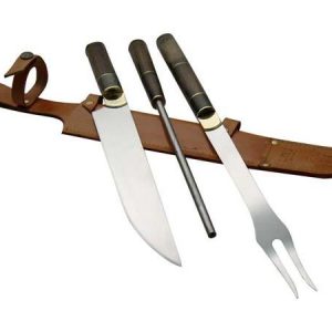 Juego Asador Criollo Triple En Madera Combinada Acero Inox. 23 Cm