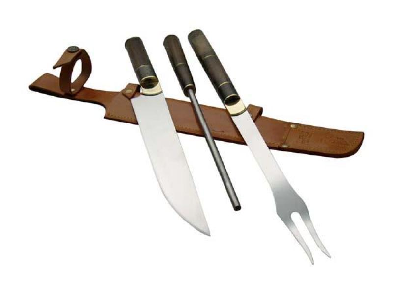 Juego Asador Criollo Triple En Madera Combinada Acero Inox. 23 Cm