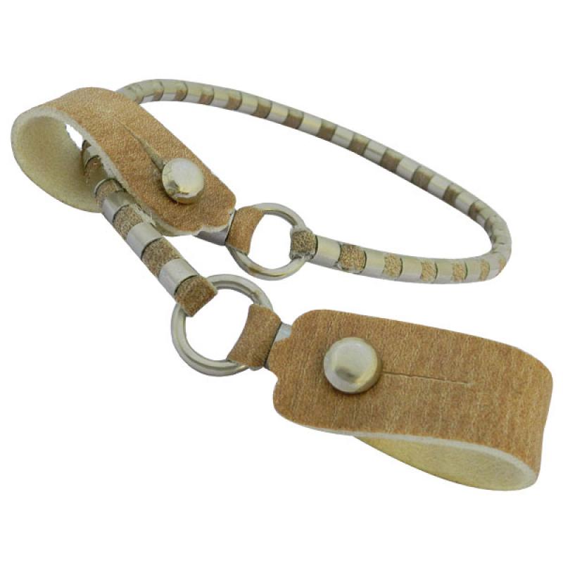 Cuenta Ganado De Cuero Crudo Entacado Con 20 Bombas, 2 Argollas De Alpaca