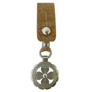 Llavero De Cuero Crudo Fino Con Botón y Dije Calado