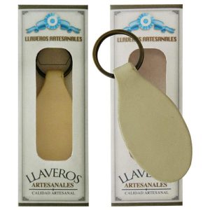 Llavero Ovalado De Cuero Crudo Liso, Grabado C/Caja