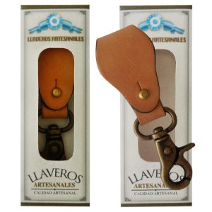 Llavero De Cuero Engrasado Marron Con Mosqueton Grabado C/Caja