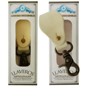 Llavero De Cuero Crudo Con Mosqueton Grabado C/Caja