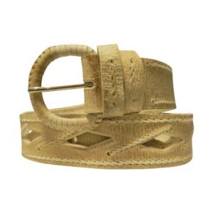 Cinto De Cuero Crudo Rombos Tejido En Centro