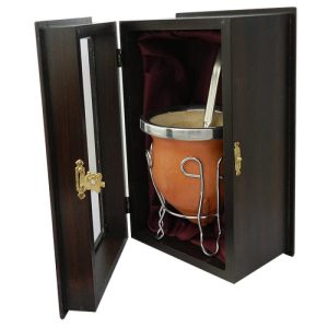 Mate De Vuelo De Calabaza Recubierto en Cuero Vaqueta (MAT696) Bombilla Acero Inox Chata (BOM230) Con Caja Fina