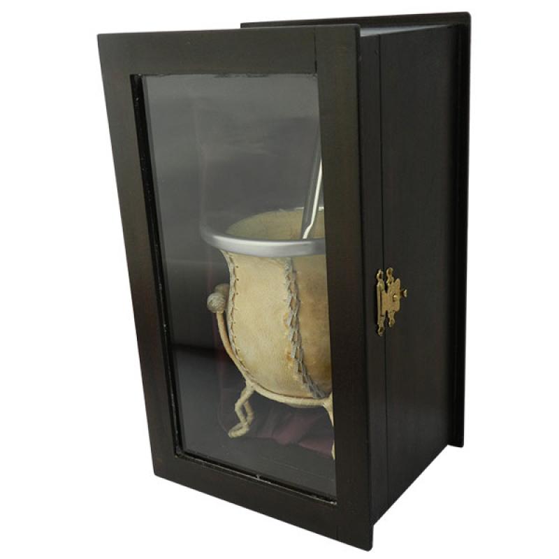 Mate De Vuelo De Calabaza Recubierto en Cuero Crudo (MAT018) Bombilla Acero Inox Chata (BOM230) Con Caja Fina