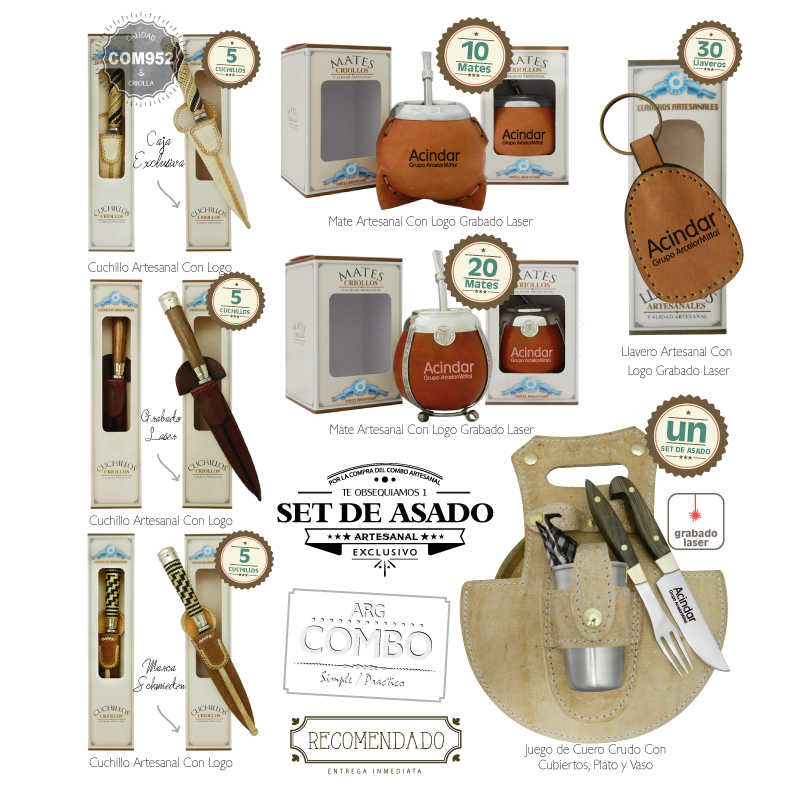 Combo (15 Cuchillos + 30 Mates + 30 Llaveros) + Un Set Criollo De Regalo