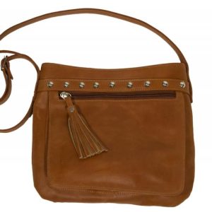 Cartera Morral Con Doble Cierre Y Tachas En Cuero