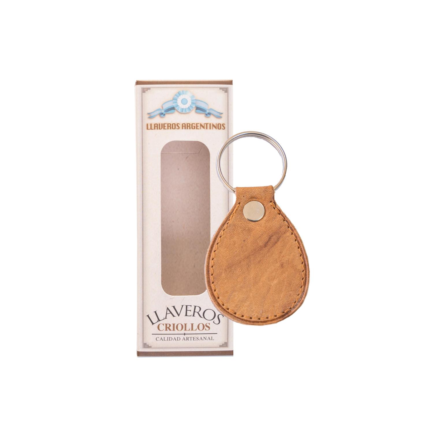 Llavero De Cuero Marron Oscuro Con Tejido De Borde, Grabado C/Caja