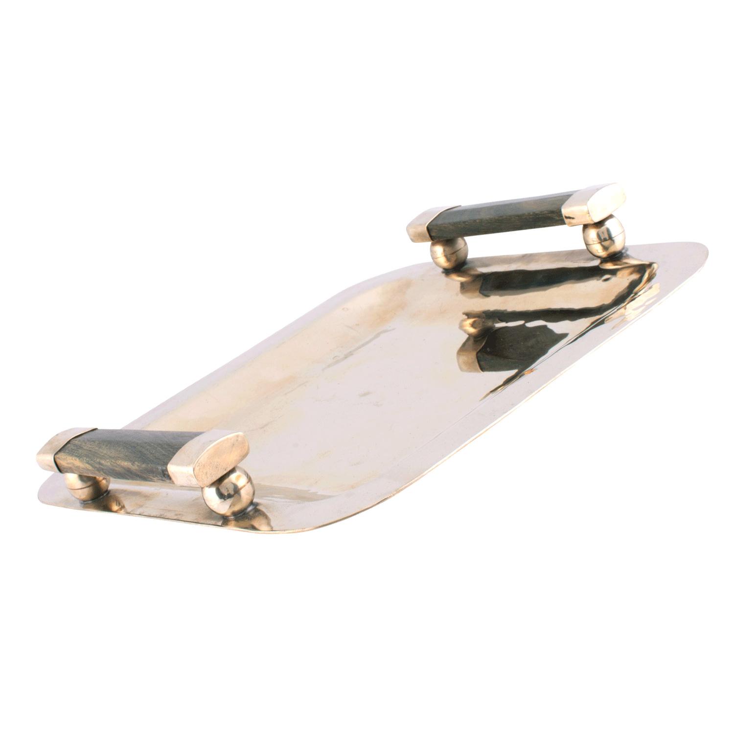 Bandeja de Alpaca Cuadrada 24cm con manijas de palo santo