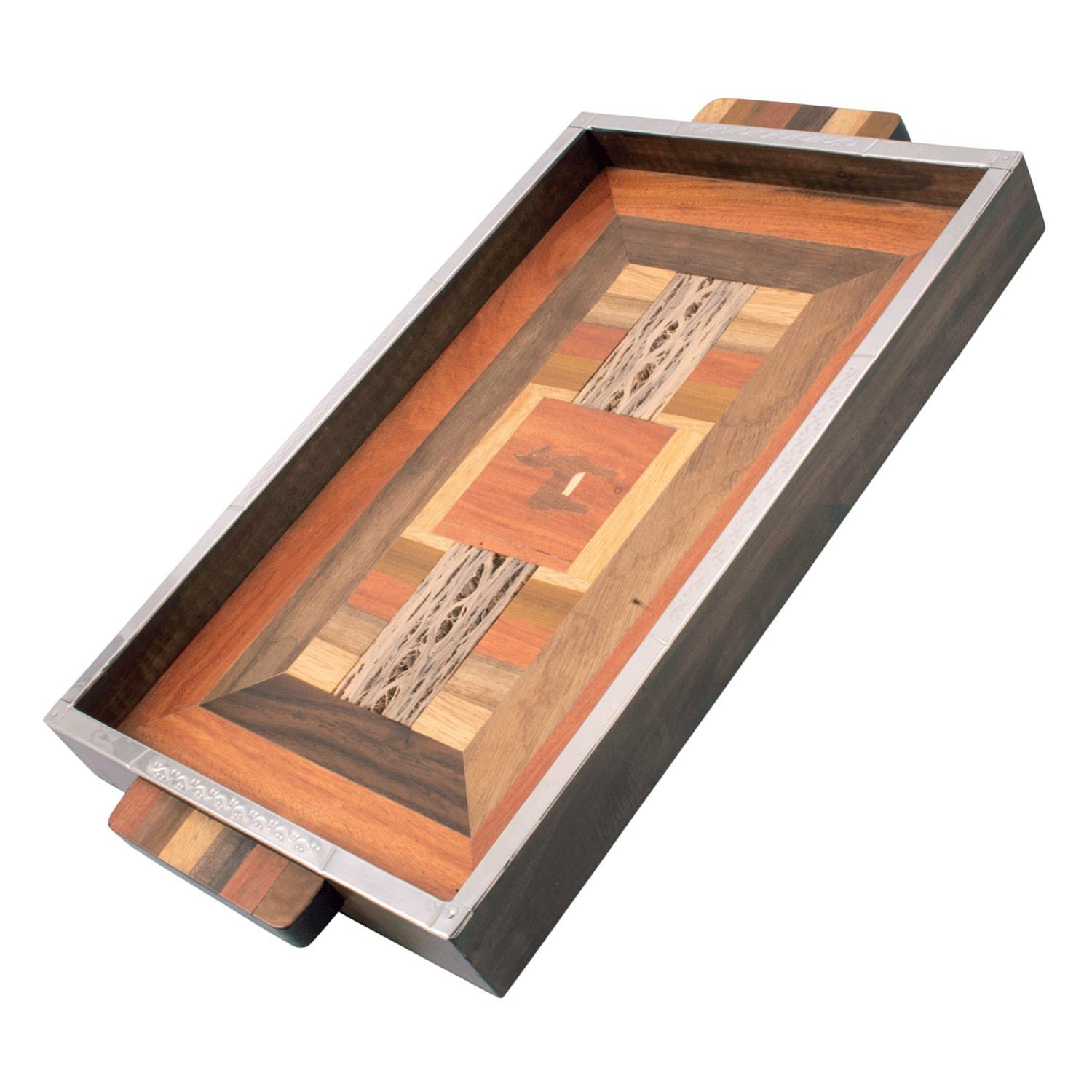 Bandeja De Madera De Colores y Cardon Con Detalles En Alpaca - Imagen 2