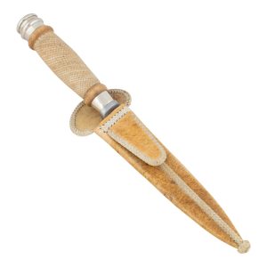 Cuchillo Trenzado,Madera Pulido,Alpaca 14Cm Acero Inox Vaina Cuero Crudo