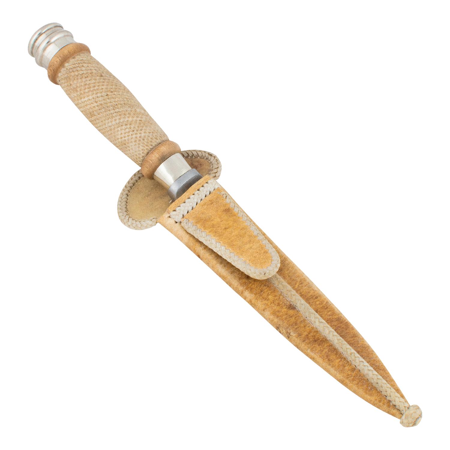 Cuchillo Trenzado,Madera Pulido,Alpaca 14Cm Acero Inox Vaina Cuero Crudo