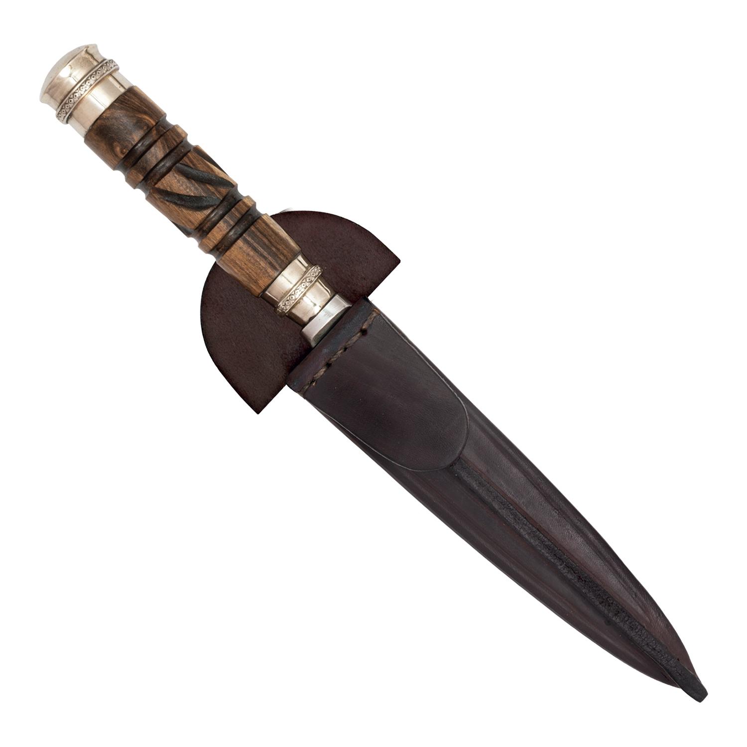 Cuchillo Madera Tallada y Alpaca 14 Cm Acero Inox Vaina Vaqueta Cocida