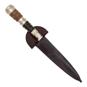 Cuchillo Madera y Ciervo Galloneada con triple copa de alpaca 14Cm Acero Inox Vaina Vaqueta Cocida