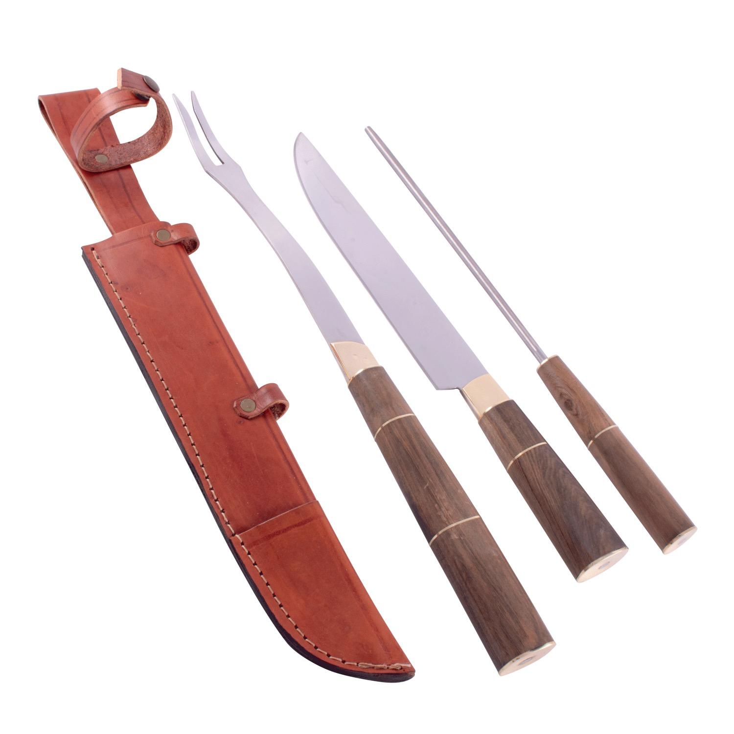 Juego Asador Criollo Triple En Madera Combinada Acero Inox. 23 Cm - Imagen 3