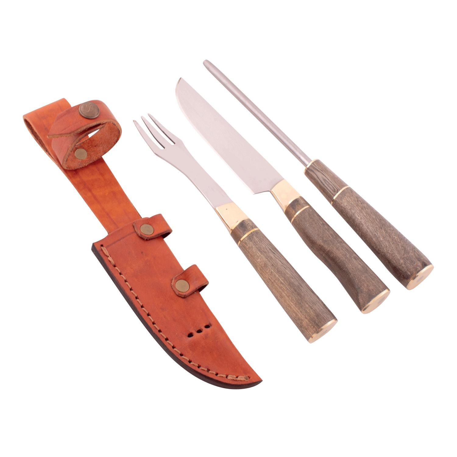 Juego Trinchar Triple Madera Combinado 11Cm Acero Inox Vaina Vaqueta - Imagen 3