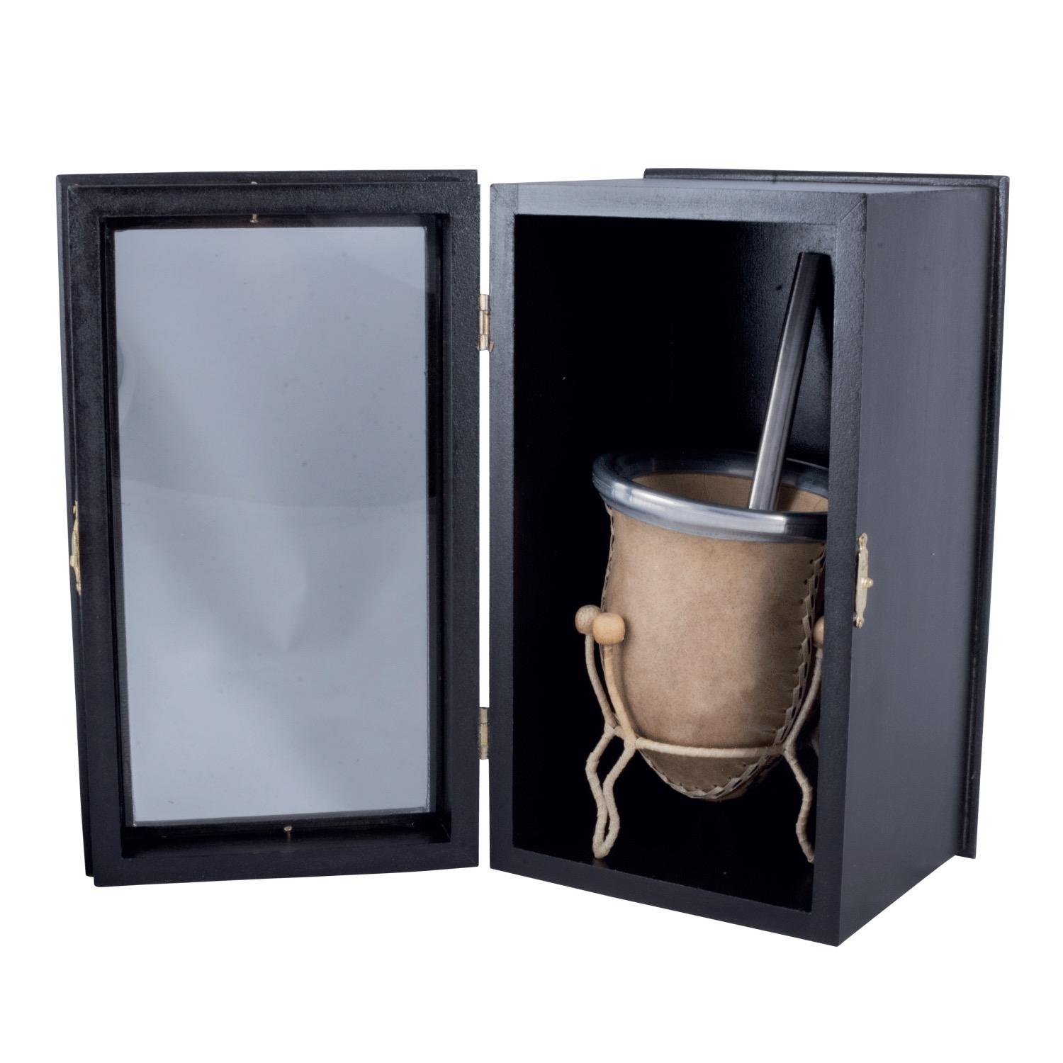 Mate De Vuelo De Calabaza Recubierto en Cuero Crudo (MAT018) Bombilla Acero Inox Chata (BOM230) Con Caja Fina - Imagen 3