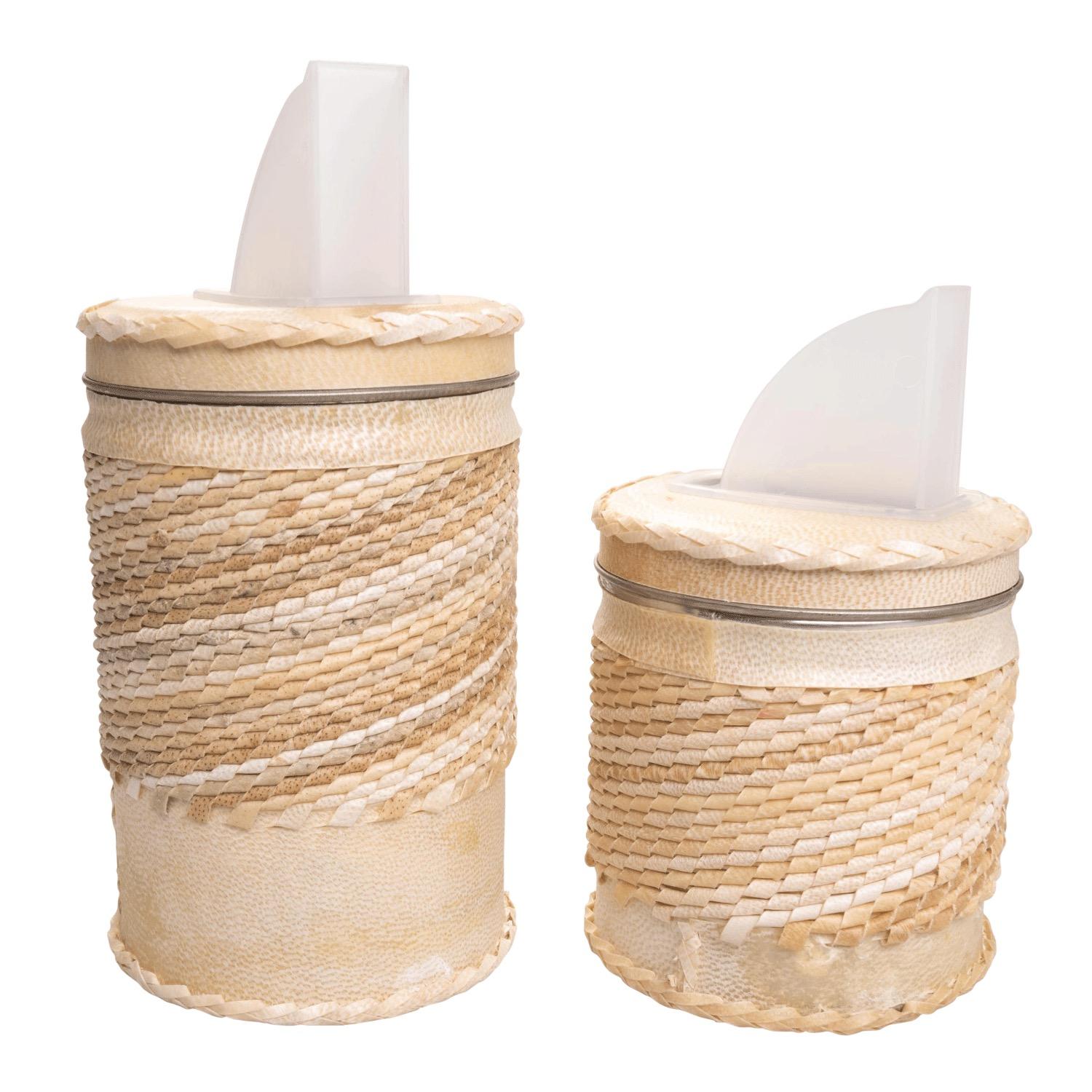 Yerbera y Azucarera De Acero Inox. Forrado En Cuero Crudo Trenzado - Imagen 2