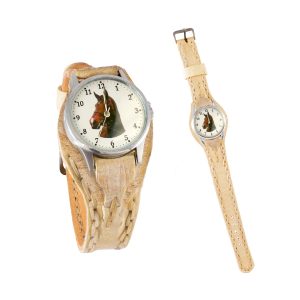 Reloj Malla partida de cuero crudo con tejido de borde para dama