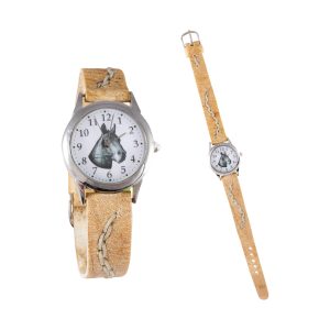 Reloj Malla partida de cuero crudo con tejido de borde para dama