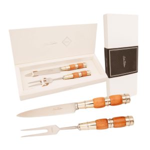 Juego De Cubierto Individual En Madera Y Alpaca 3 Virolas, Linea Fina, En Cajas Laminado Estilo CAMPERO PAMPA