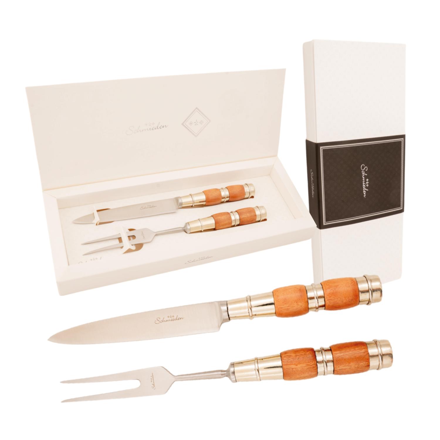 Juego De Cubierto Individual En Madera Y Alpaca 3 Virolas, Linea Fina, En Cajas Laminado Estilo CAMPERO PAMPA