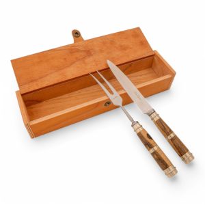 Juego De Cubierto Individual En Madera Y Alpaca 3 Virolas, Linea Fina, En Caja De Madera Cedro Lustrado, Estilo AIRES DE SAN TELMO