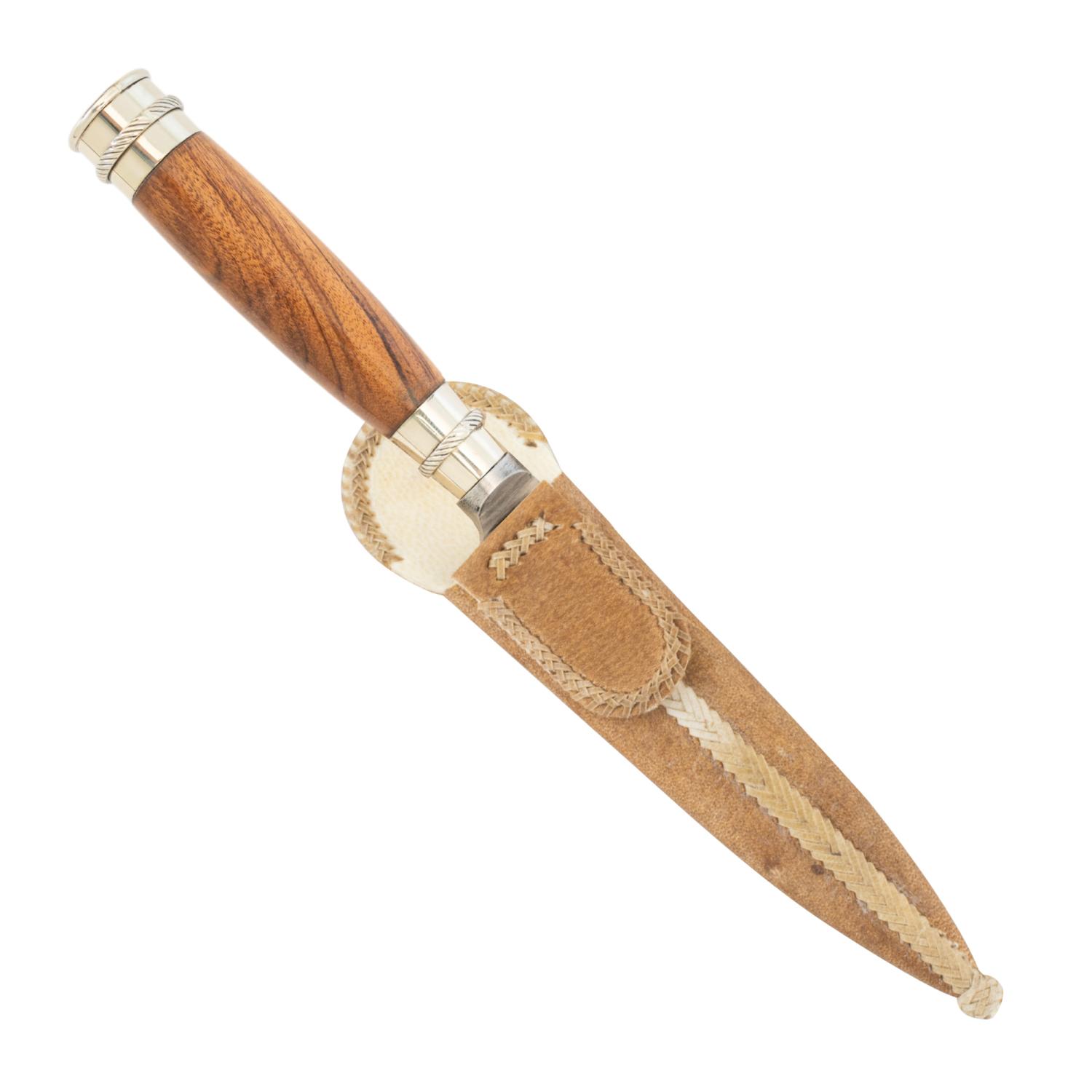 Cuchillo Madera Y Alpaca 2 Virolas Soaje Pampeana, Vaina De Cuero Crudo Fina