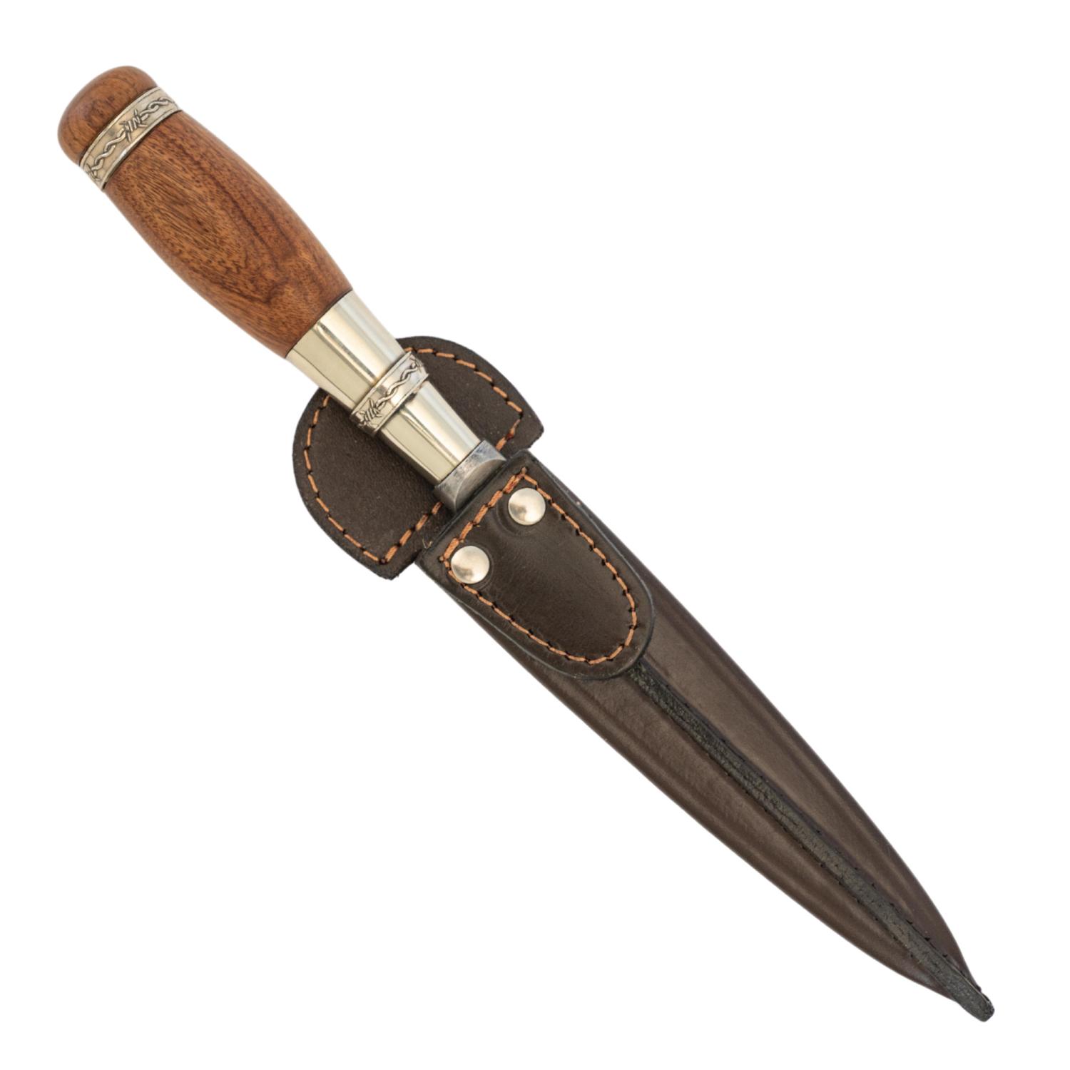 Cuchillo Madera Y Alpaca Virola Larga Pampeana, Vaina De Cuero Vaqueta