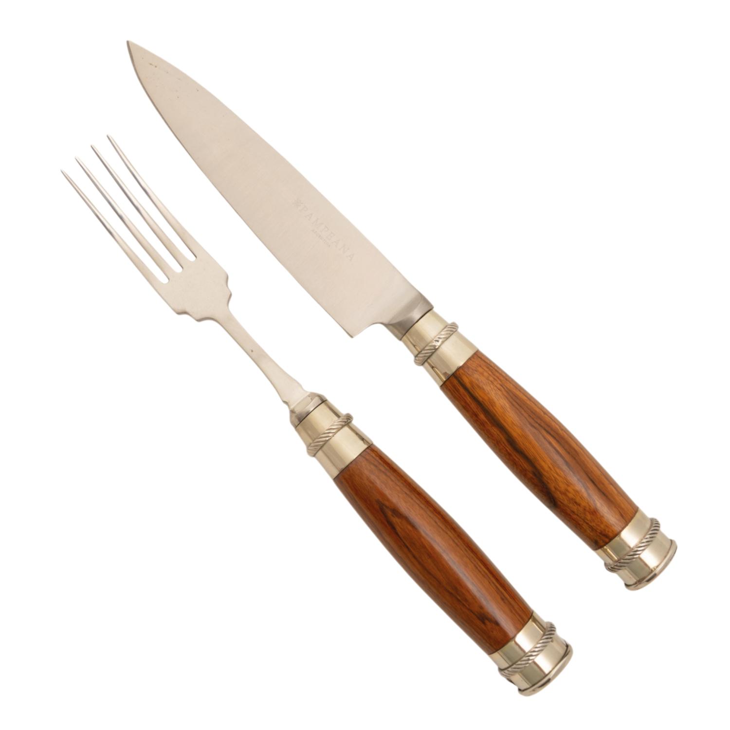 Juego De Cubiertos Linea Fina Madera Con Alpaca 2 Virolas Soaje Labrada 12 Piezas En Caja De Madera Cedro Lustrado, Pampeana - Imagen 2