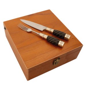 Juego De Cubiertos Linea Fina Madera, Alpaca Y Alambre Fino 12 Piezas En Caja De Madera 2 Pisos Cedro Lustrado, Pampeana