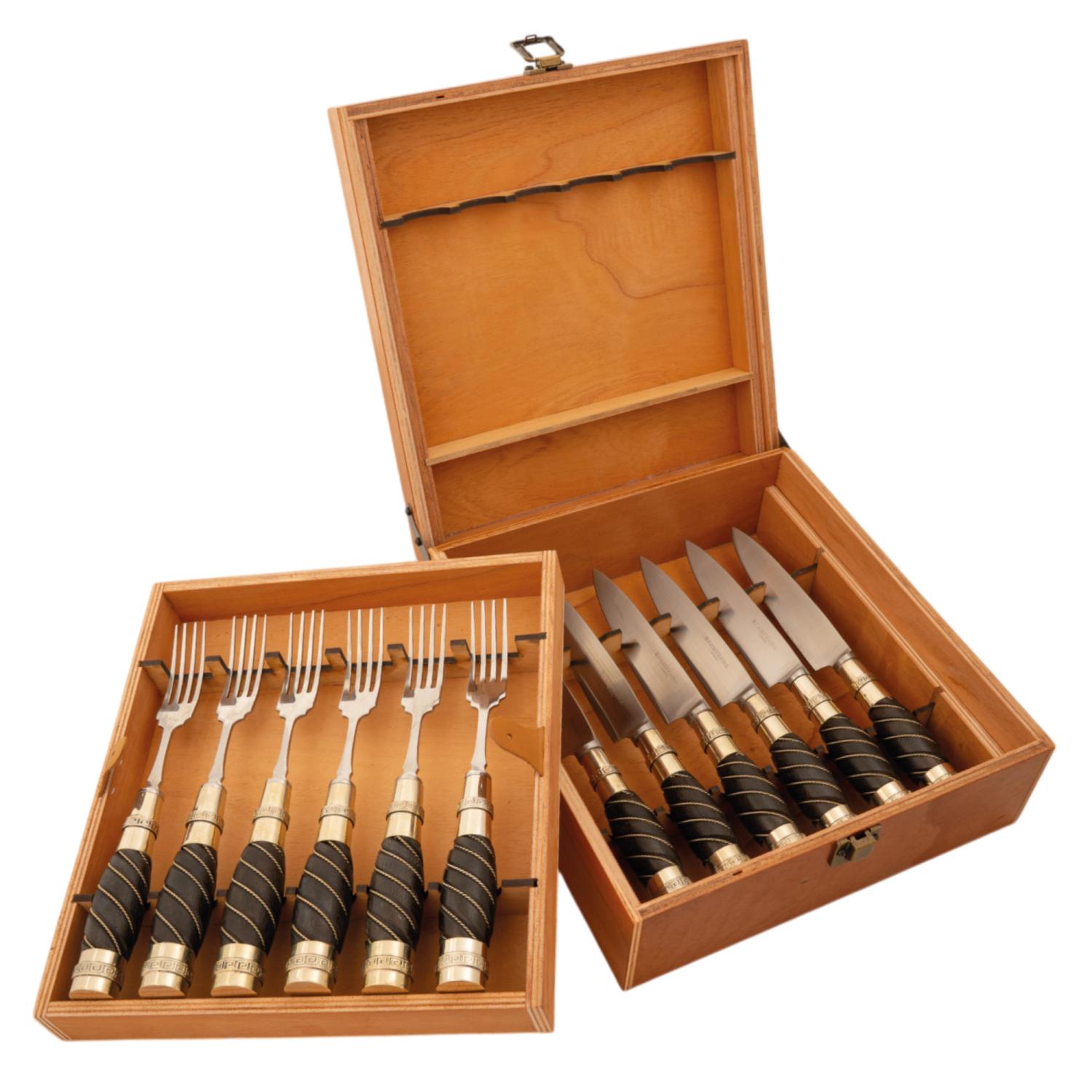 Juego De Cubiertos Linea Fina Madera, Alpaca Y Alambre Fino 12 Piezas En Caja De Madera 2 Pisos Cedro Lustrado, Pampeana - Imagen 3