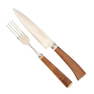 Juego De Cubiertos Linea Fina Madera Y Hueso 12 Piezas En Caja De Madera Cedro Lustrado, Pampeana