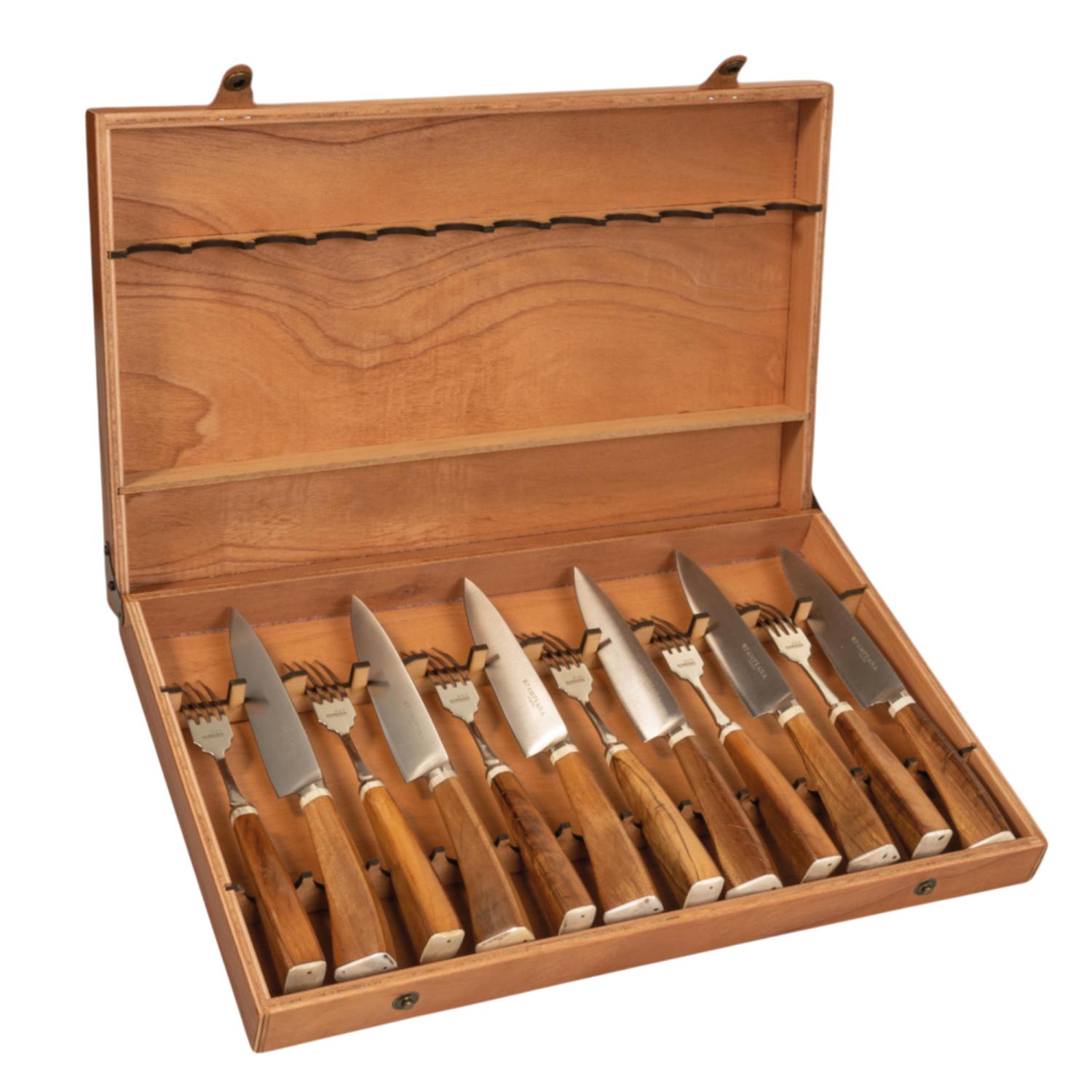 Juego De Cubiertos Linea Fina Madera Y Hueso 12 Piezas En Caja De Madera Cedro Lustrado, Pampeana - Imagen 3