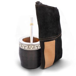 Set De Mates Bombilla Y Yerbera De Cuero