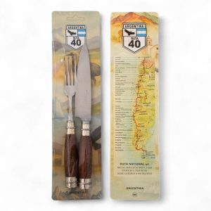 Juego de Cuchillo y Tenedor inoxidable Cabo de Madera y Alpaca PAMPEANA en Blister