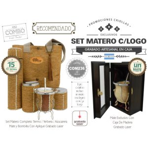 Combo (15 Set Matero Grabado) + Un Mate C/Caja Grabado De Regalo