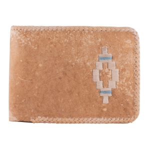 Billetera Cuero Crudo Bordada y Tejida