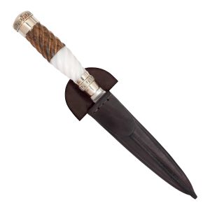 Cuchillo Madera y Ciervo Galloneada 14Cm Acero Inox Vaina Vaqueta Cocida