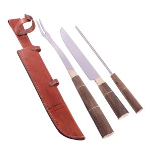 Juego Asador Criollo Triple En Madera Combinada Acero Inox. 23 Cm